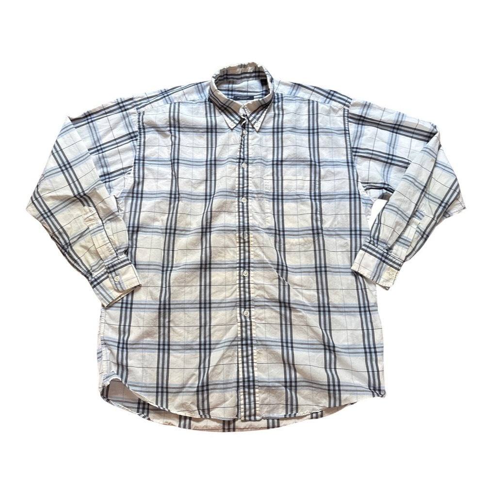 Burberry London Button Down Shirt Mens White Blue Plaid Good Condition SIZE L